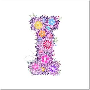 "I" Floral Letter Monogram Posters and Art